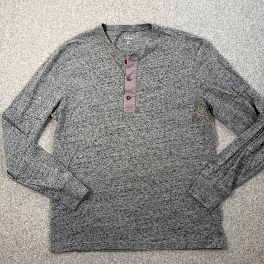 J.Crew Men's Medium Gray Heathered Long Sleeve Henley T-Shirt Cotton Blend